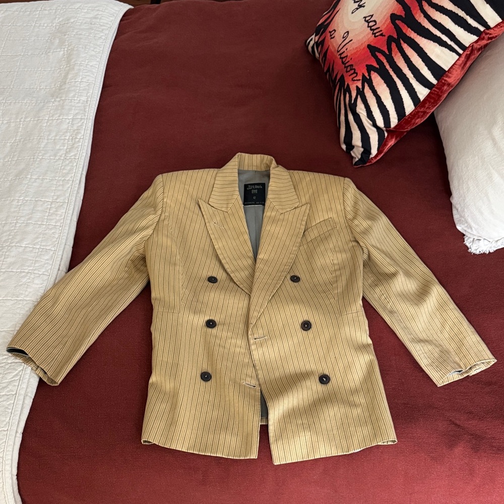 Jean Paul Gaultier Beige Striped Double-Breasted Blazer